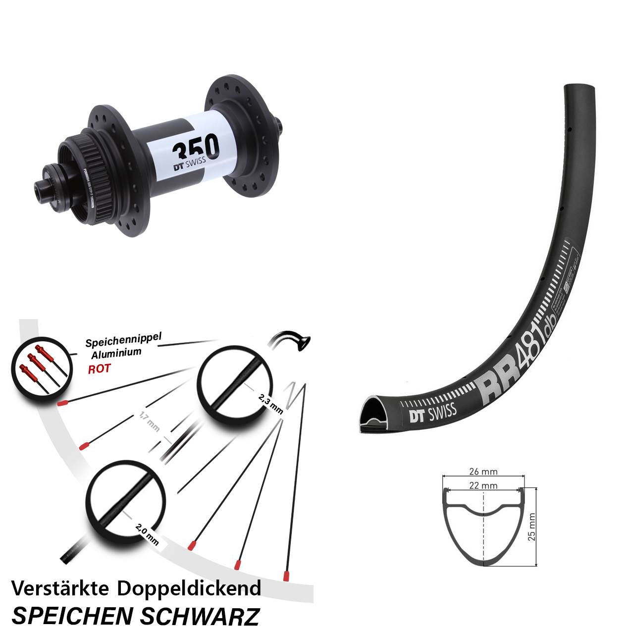 28 Zoll DT Swiss RR 481-350 Disc Vorderrad QR