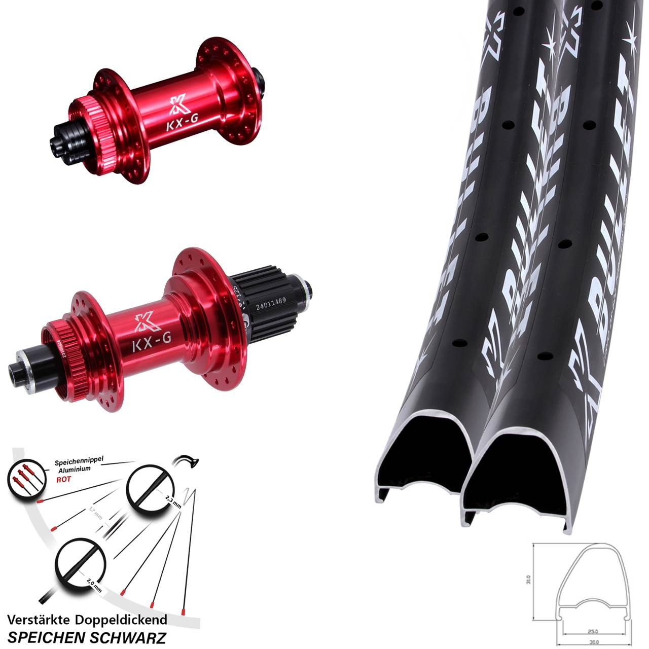 KX-G Bullet OS rot 29 Zoll Disc Laufradsatz QR Shimano Micro Spline