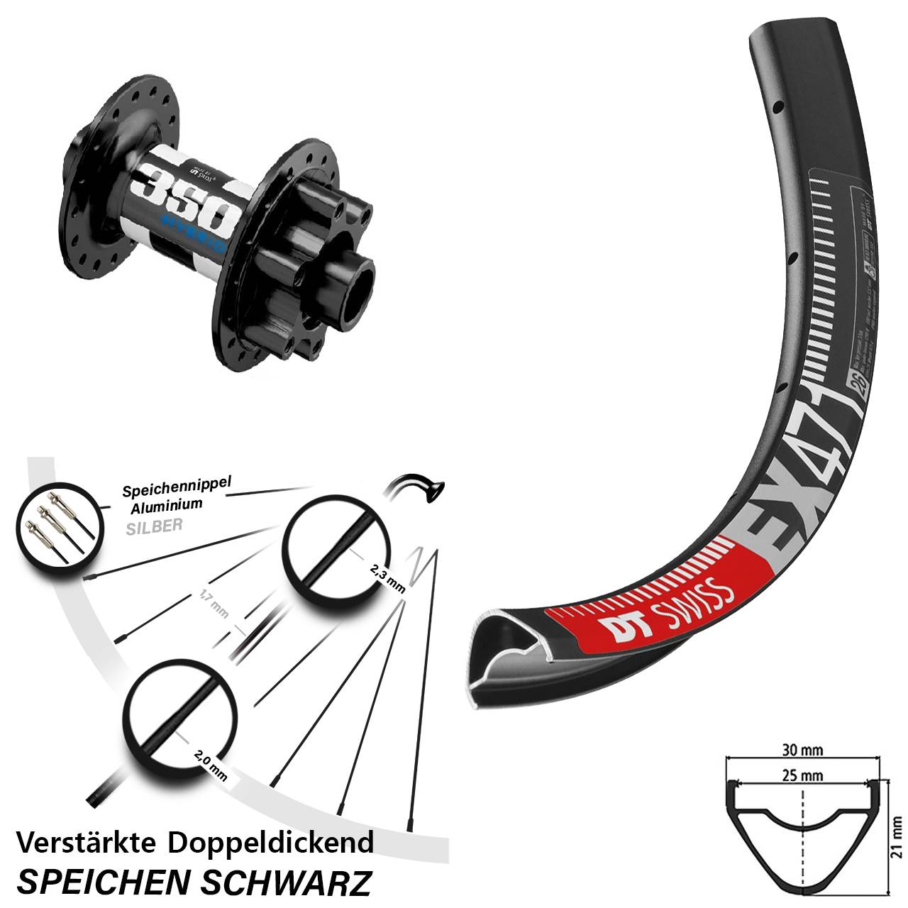 Disc Laufrad 27,5 Zoll DT Swiss EX471-350 Hybrid 15x110 Boost