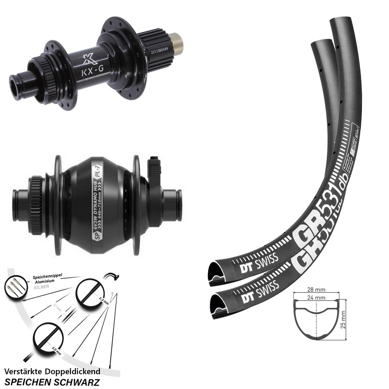 Laufradsatz Disc 12x100/142 29 Zoll DT Swiss GR531 KX-G Steckachse SP PL-7 Micro Spline