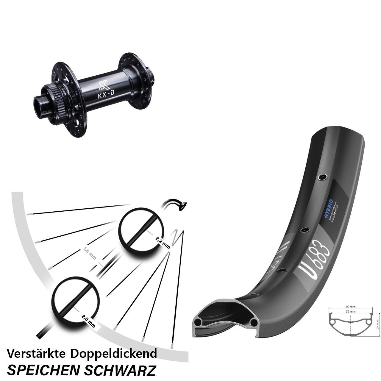 DT Swiss U 683 27,5 Zoll Vorderrad verstärkt Boost KX-B 15x110 mm Centerlock