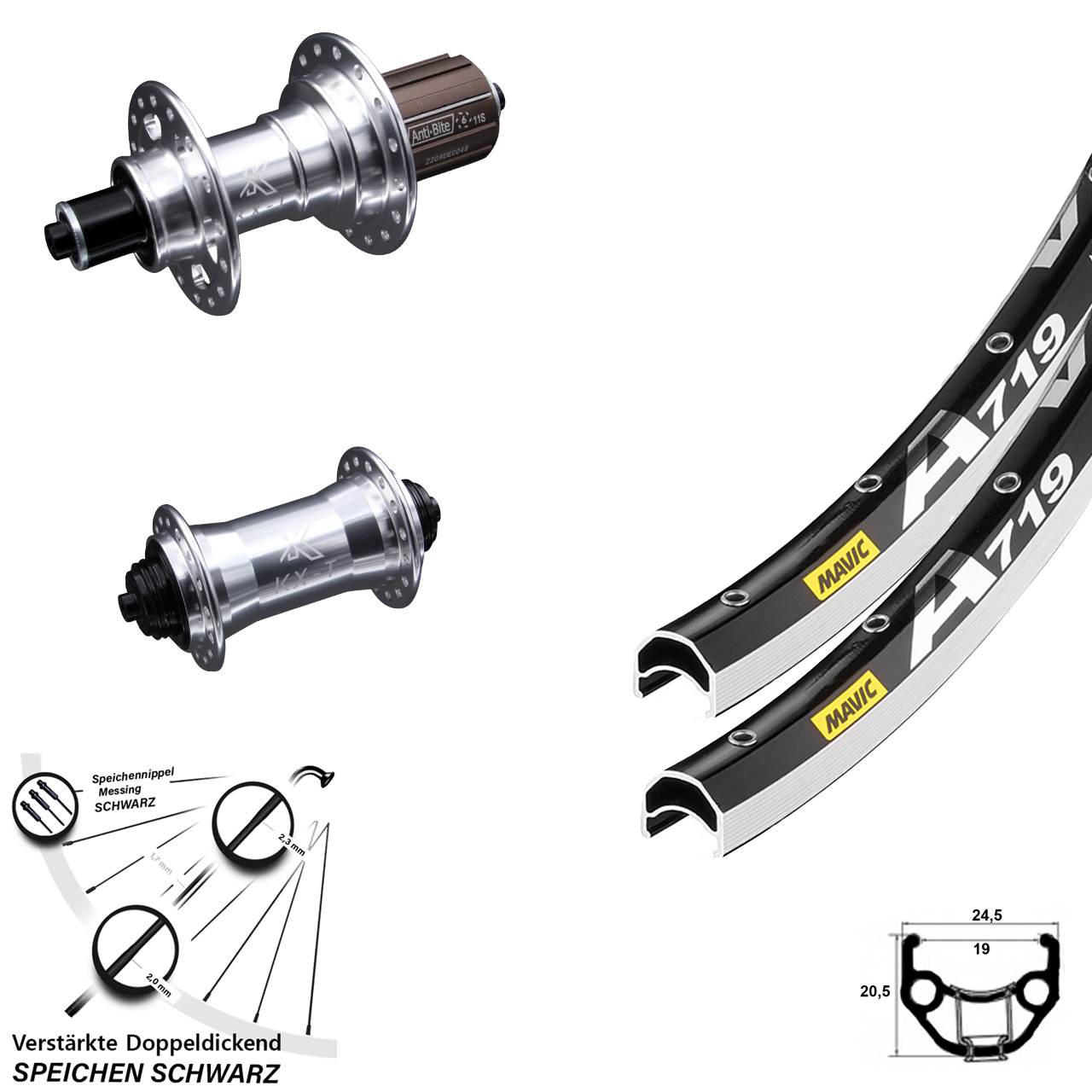 Laufrad-Satz 28 Zoll Mavic A719 KX-T 4 Kugellager 8-12 fach HG für Schnellspanner