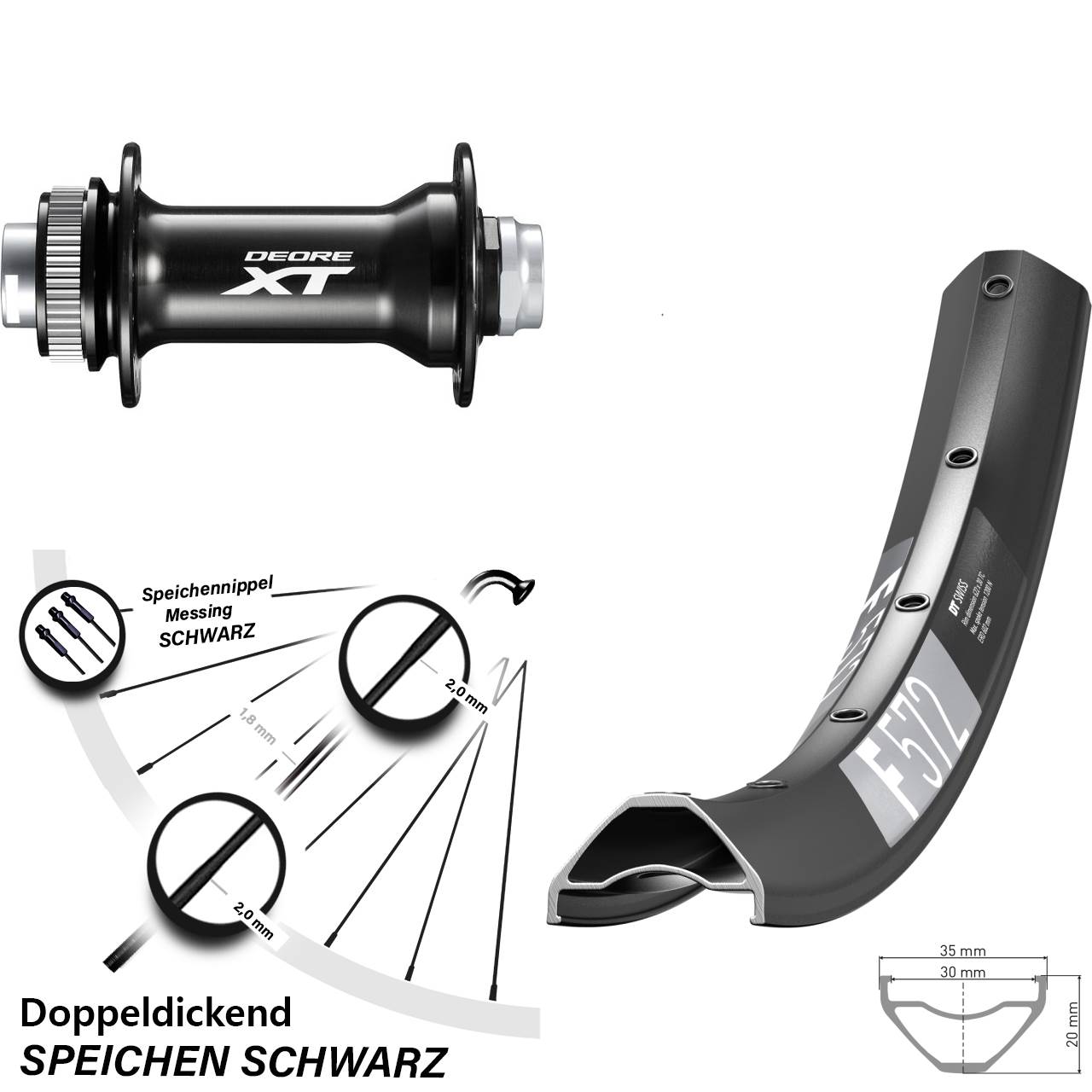 27,5 Zoll DT Swiss F572 Shimano XT Vorderrad Centerlock 15x110 Boost