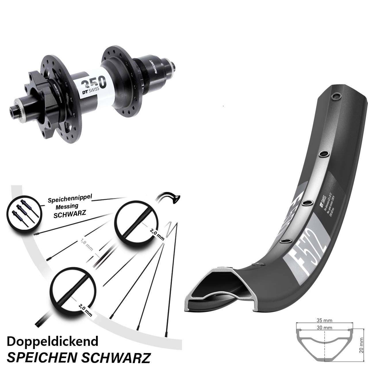 DT Swiss F 572-350 27,5 Zoll 6-Loch Hinterrad QR Boost SRAM XD
