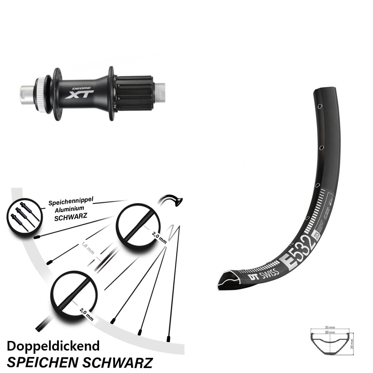 DT Swiss E532 Shimano FH-M788 29 Zoll Disc Laufrad 12x142 8-11 fach HG