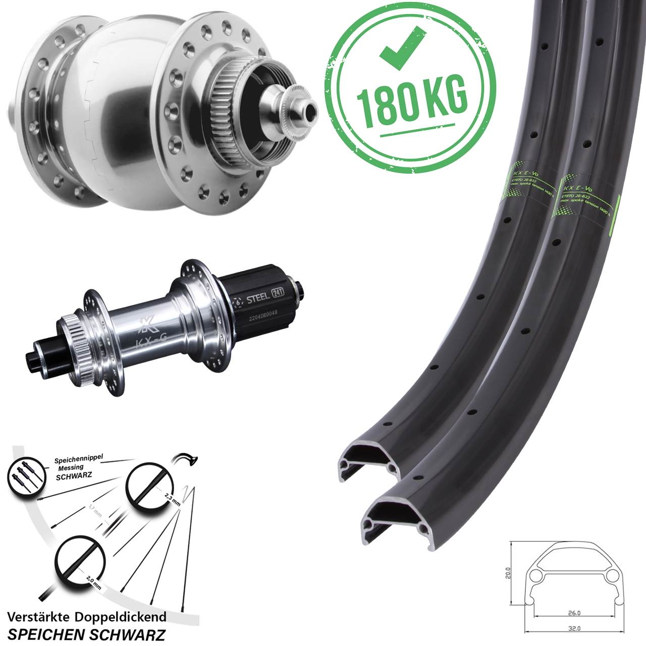Disc Laufrad-Satz 27,5 Zoll KX-GS Evo Heavy Duty SON 28 8-12 fach HG QR