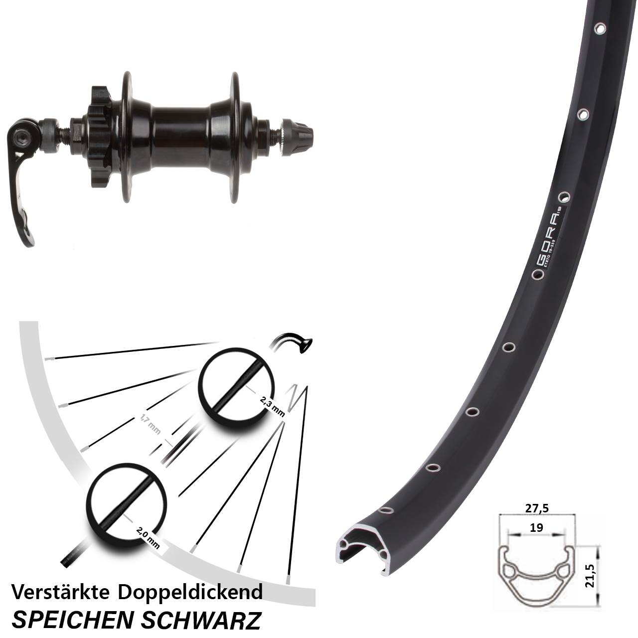 Disc Laufrad 27,5 Zoll Gora 19 Novatec für Schnellspanner