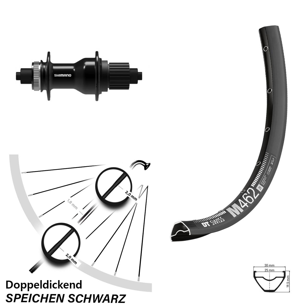 Hinterrad Centerlock QR 27,5 Zoll DT Swiss M462 Shimano FH-QC500 Micro Spline