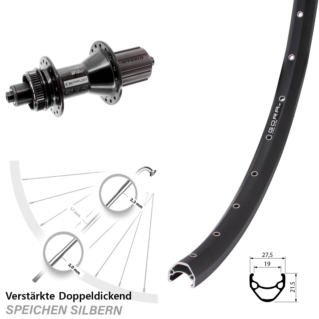 29 Zoll Gora 19 DT Swiss 370 Hybrid Hinterrad Centerlock QR 8-11 fach