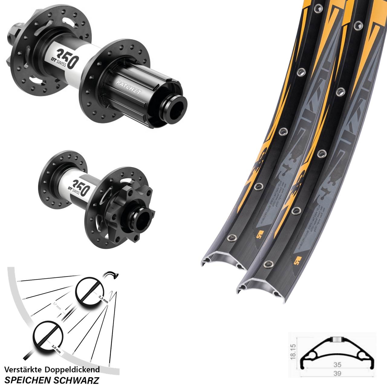 Rodi TRYP 35 DT Swiss 350 27,5 Zoll 6-Loch Laufradsatz 15x100 12x142 8-11 fach HG