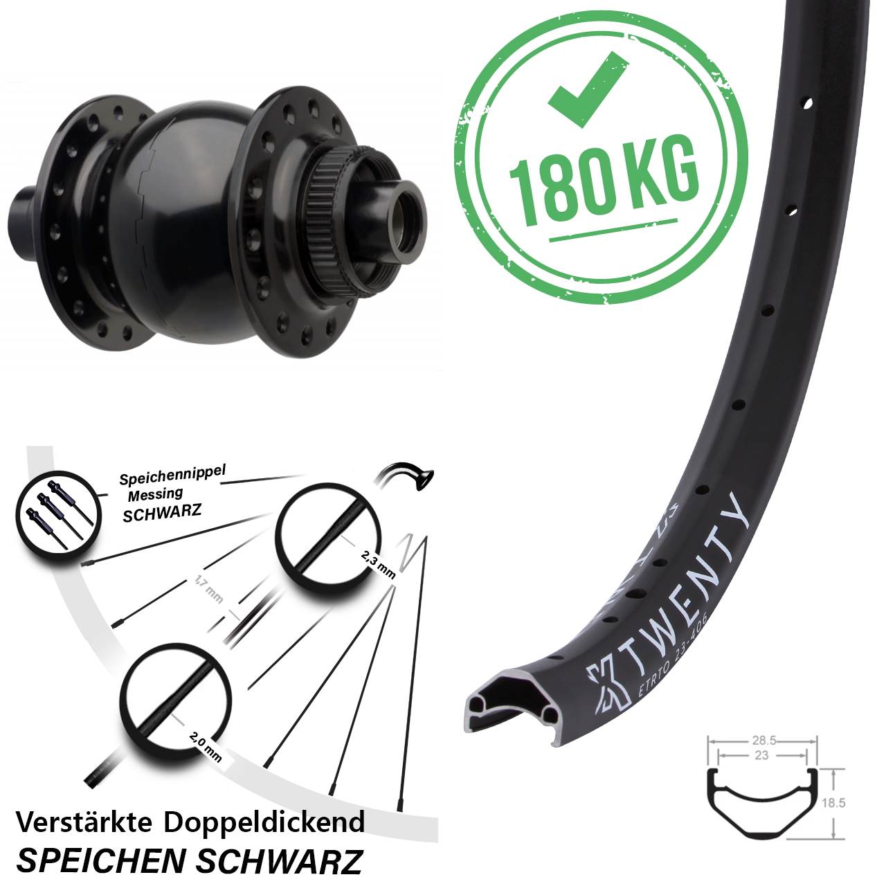 20 Zoll KX Twenty SON 28 Centerlock Vorderrad mit Nabendynamo 15x110 Boost