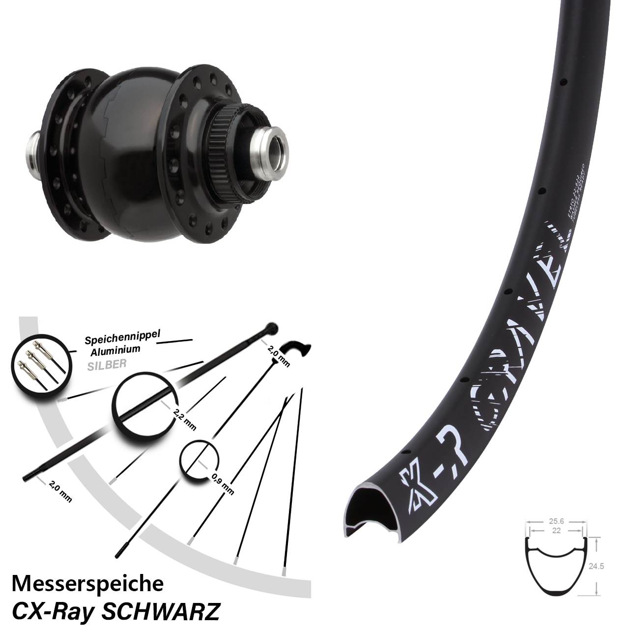 Centerlock Dynamo-Vorderrad 12x100 29 Zoll KX-R Gravel SONdelux CX-Ray