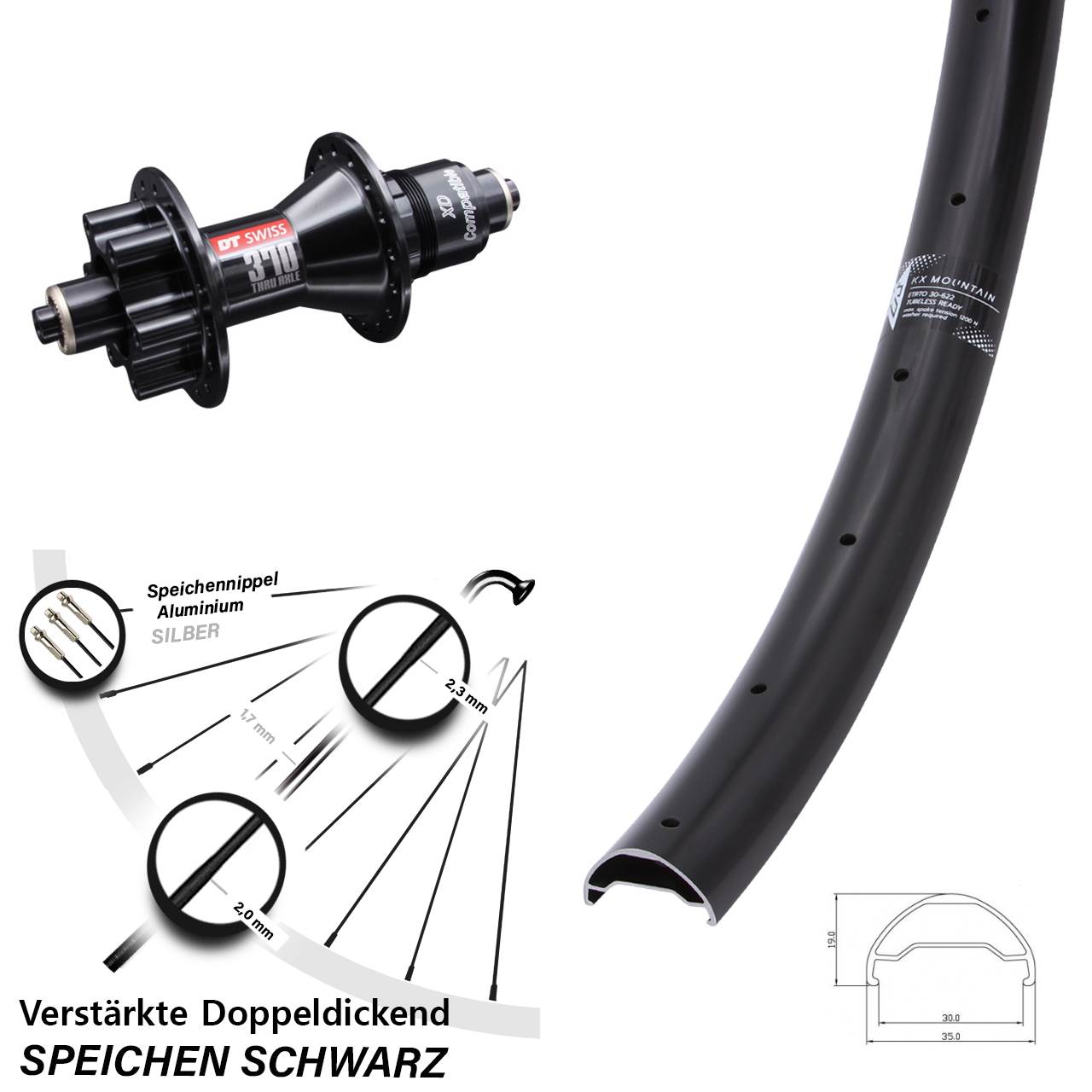 Disc Hinterrad 29 Zoll KX Mountain DT Swiss 370 XD 11-12 fach für Schnellspanner