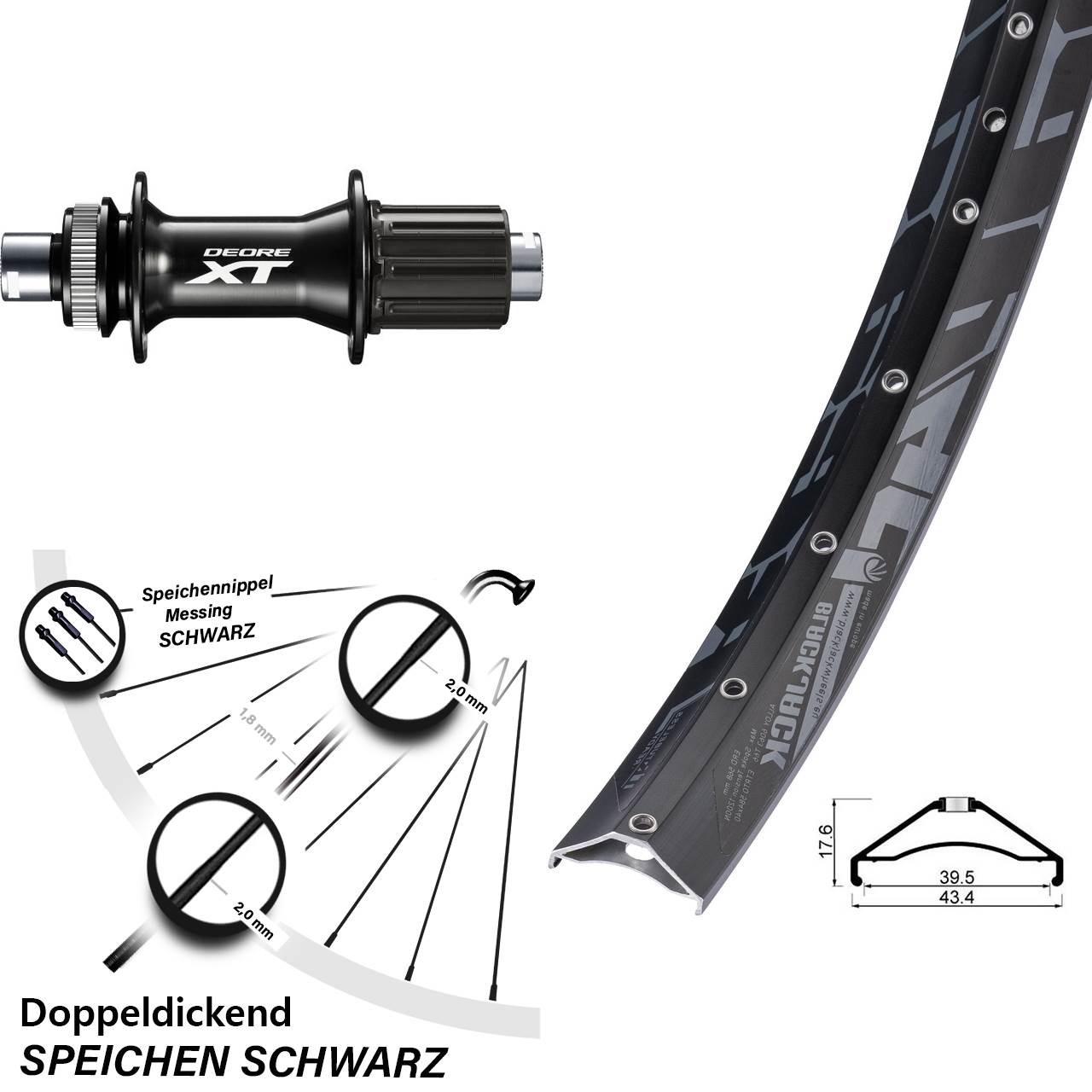 Disc Hinterrad 27,5 Zoll Rodi Ready 40 Shimano FH-M8010-B 8-11 fach HG 12x148