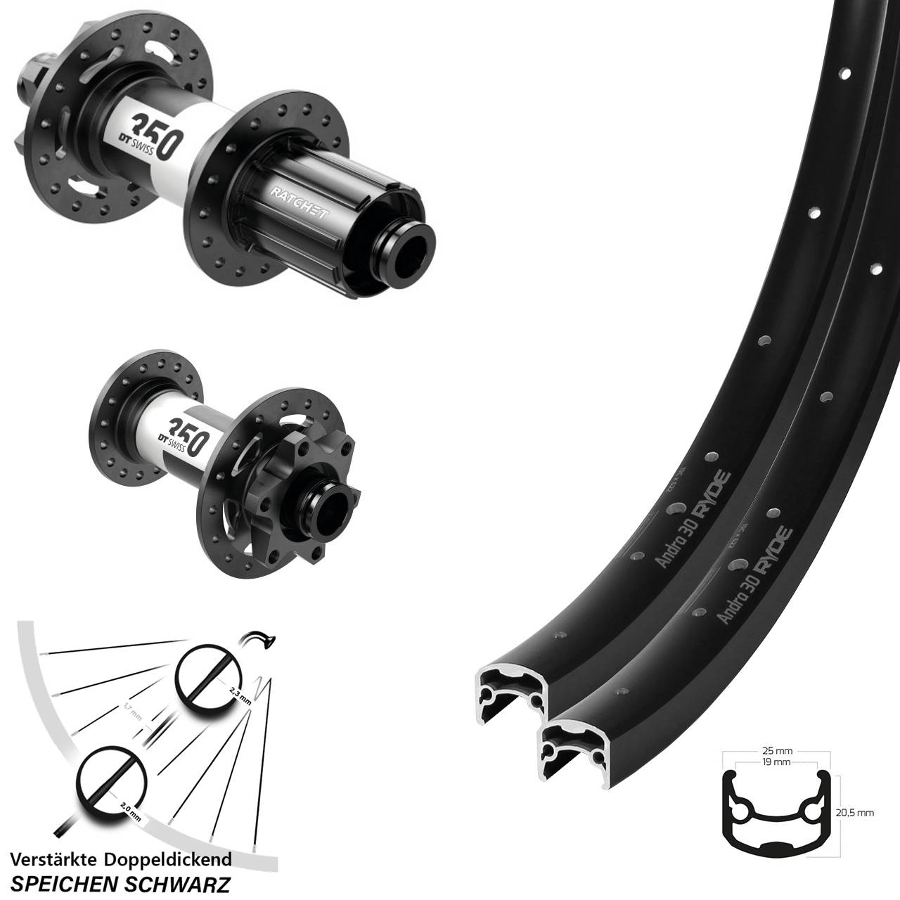 Laufradsatz 6-Loch 15x100 12x142 28-29 Zoll Ryde Andra 30 DT Swiss 350 8-11 fach HG