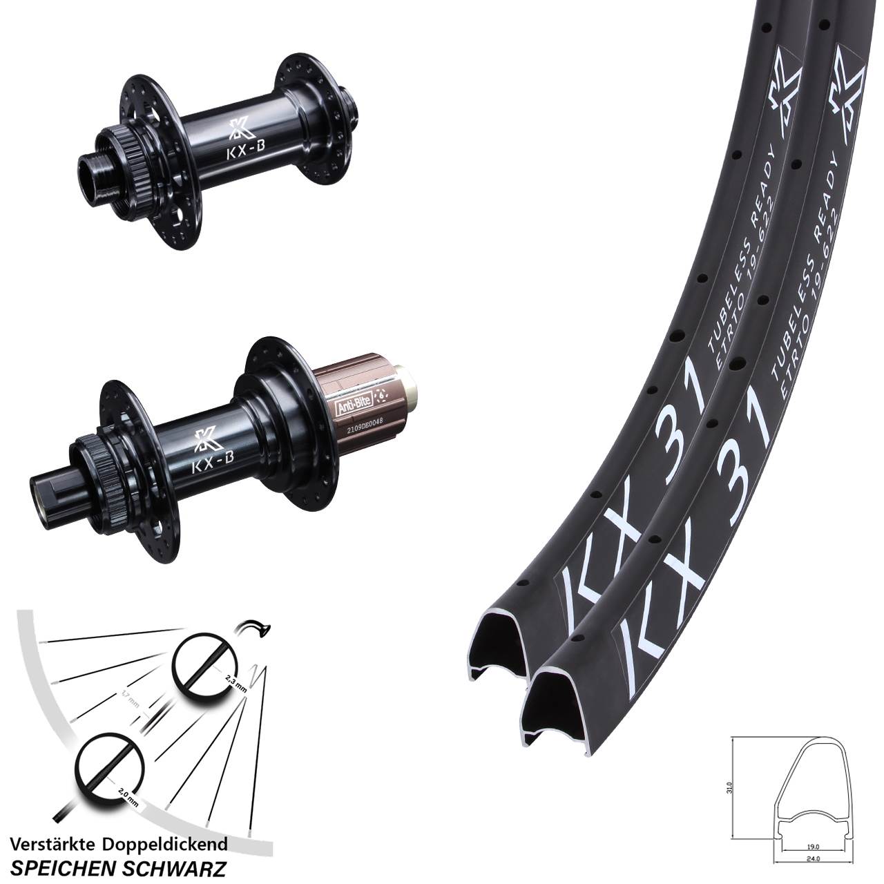 28 Zoll KX-B 31 Road Laufradsatz 12x110/148 Boost 8-12 fach HG