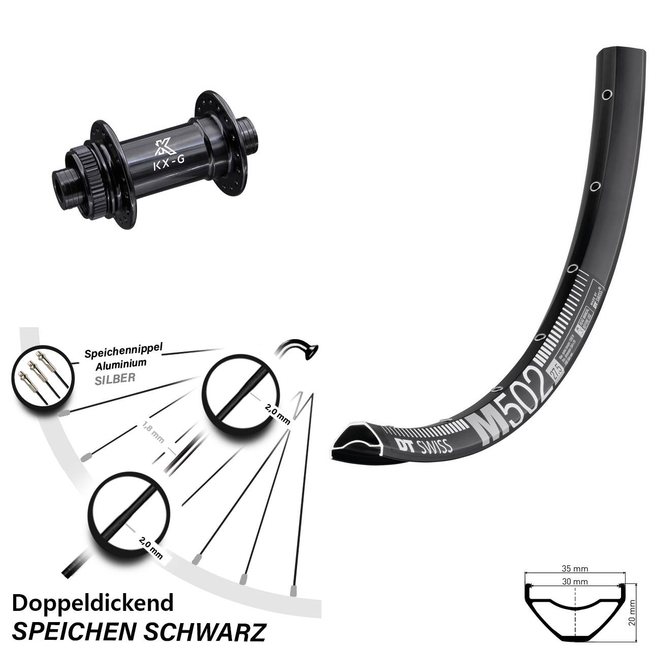 Disc Laufrad 29 Zoll DT Swiss M 502 KX-G 15x100
