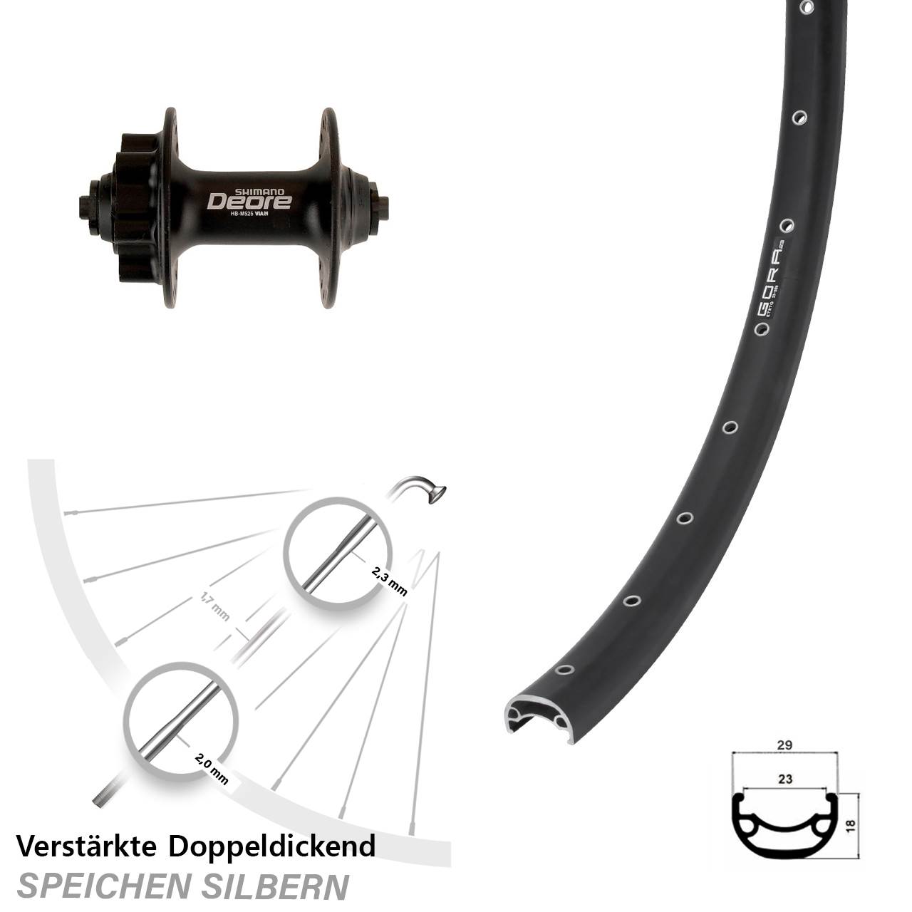 Gora 23 Shimano Deore HB-M525 29 Zoll Disc Laufrad für Schnellspanner