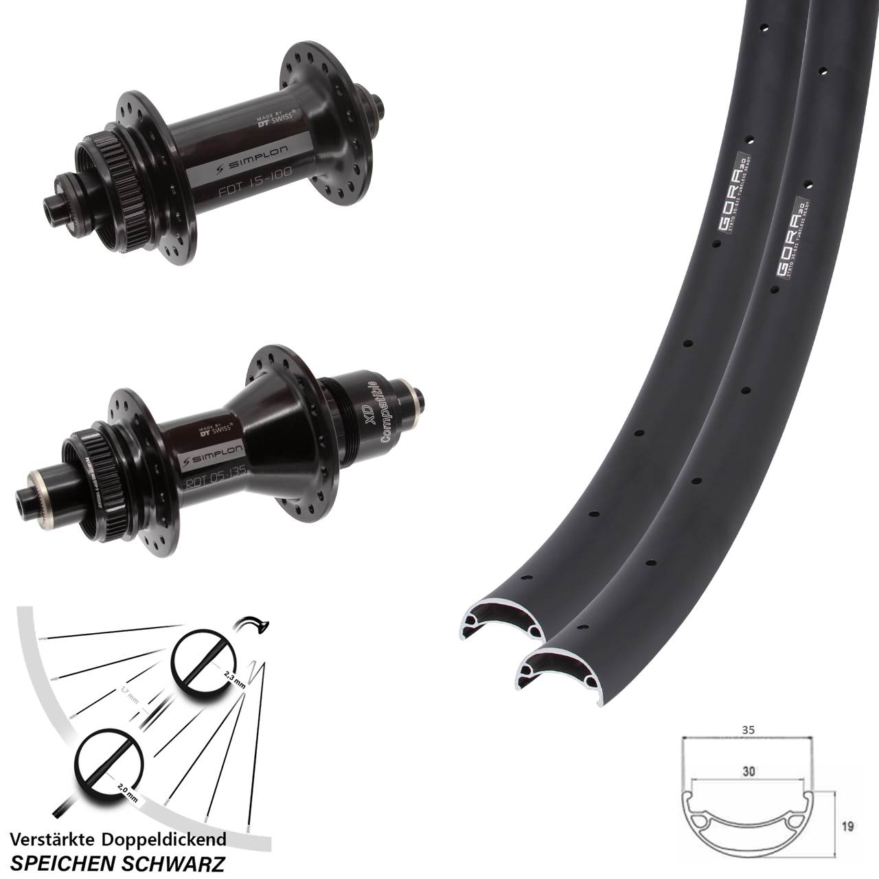 Disc Laufradsatz 26 Zoll Gora 30 DT Swiss 370 XD 11-12 fach für Schnellspanner