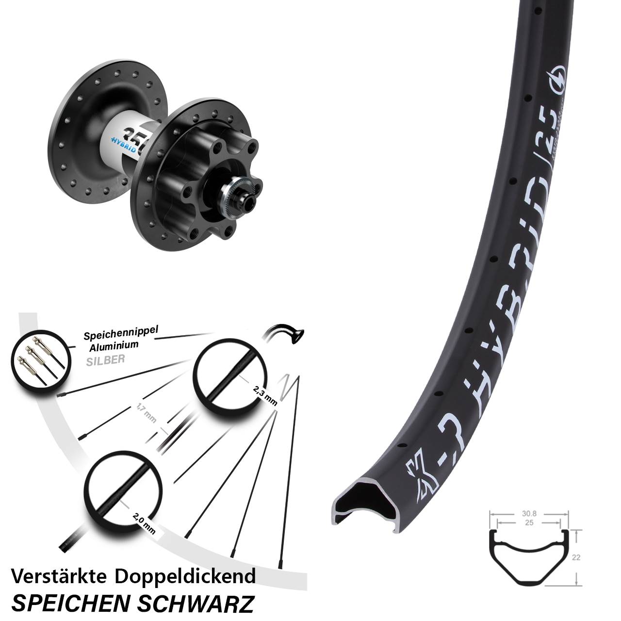 27,5 Zoll KX-R Hybrid 25 DT Swiss 350 Disc Vorderrad für Schnellspanner