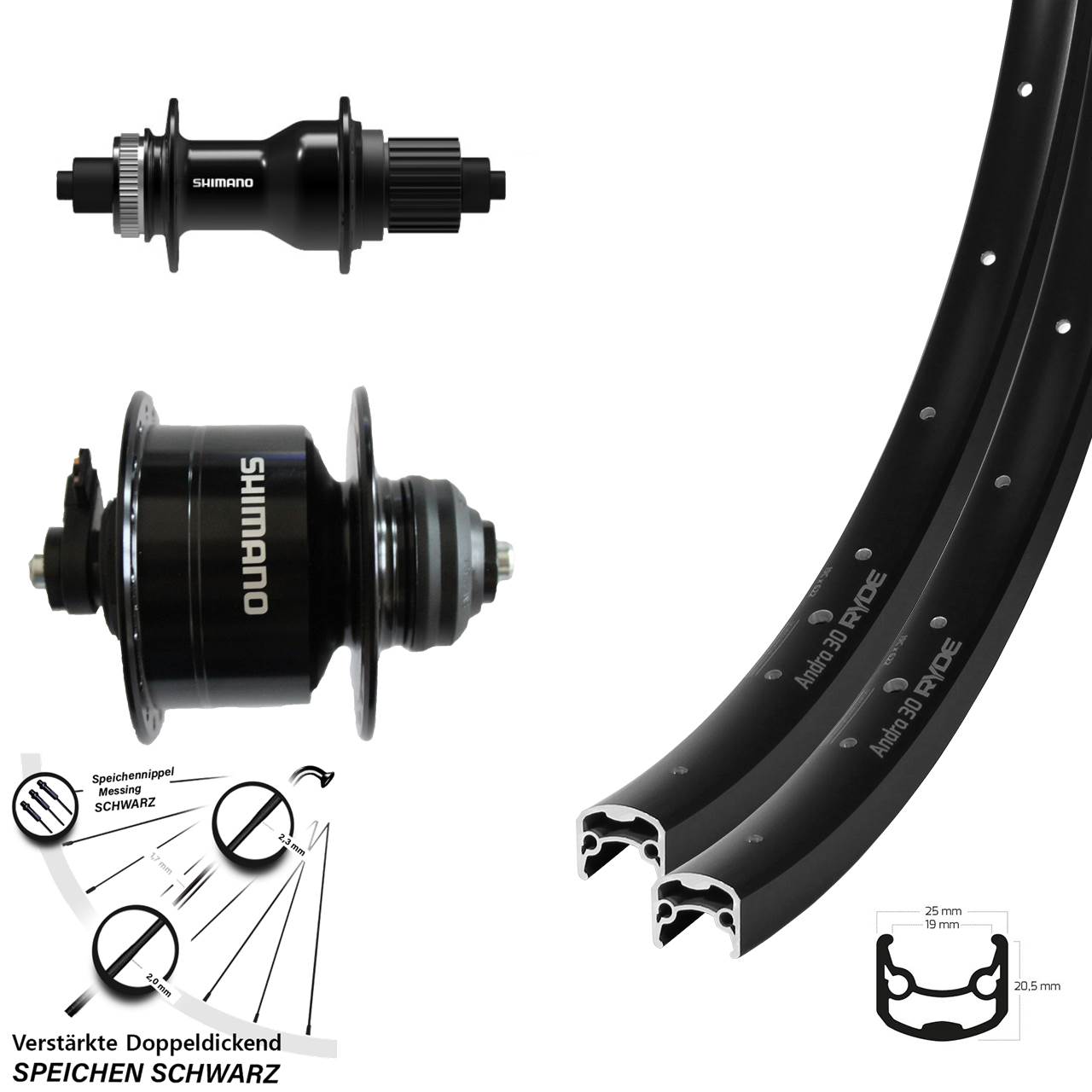 Centerlock Laufradsatz QR 28 Zoll Ryde Andra 30 Shimano DH-3D72 FH-QC500 Micro Spline