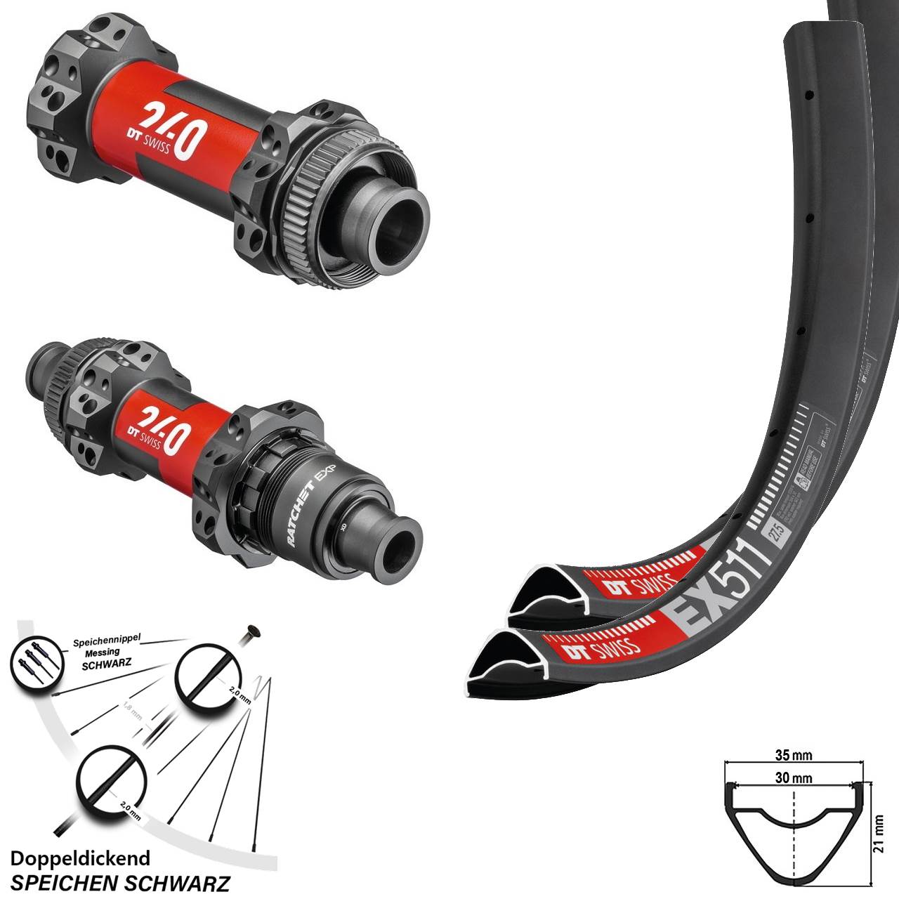 EX 511 DT Swiss Laufradsatz 240 EXP Centerlock Steckachse Straightpull Sram XD 27,5 Zoll