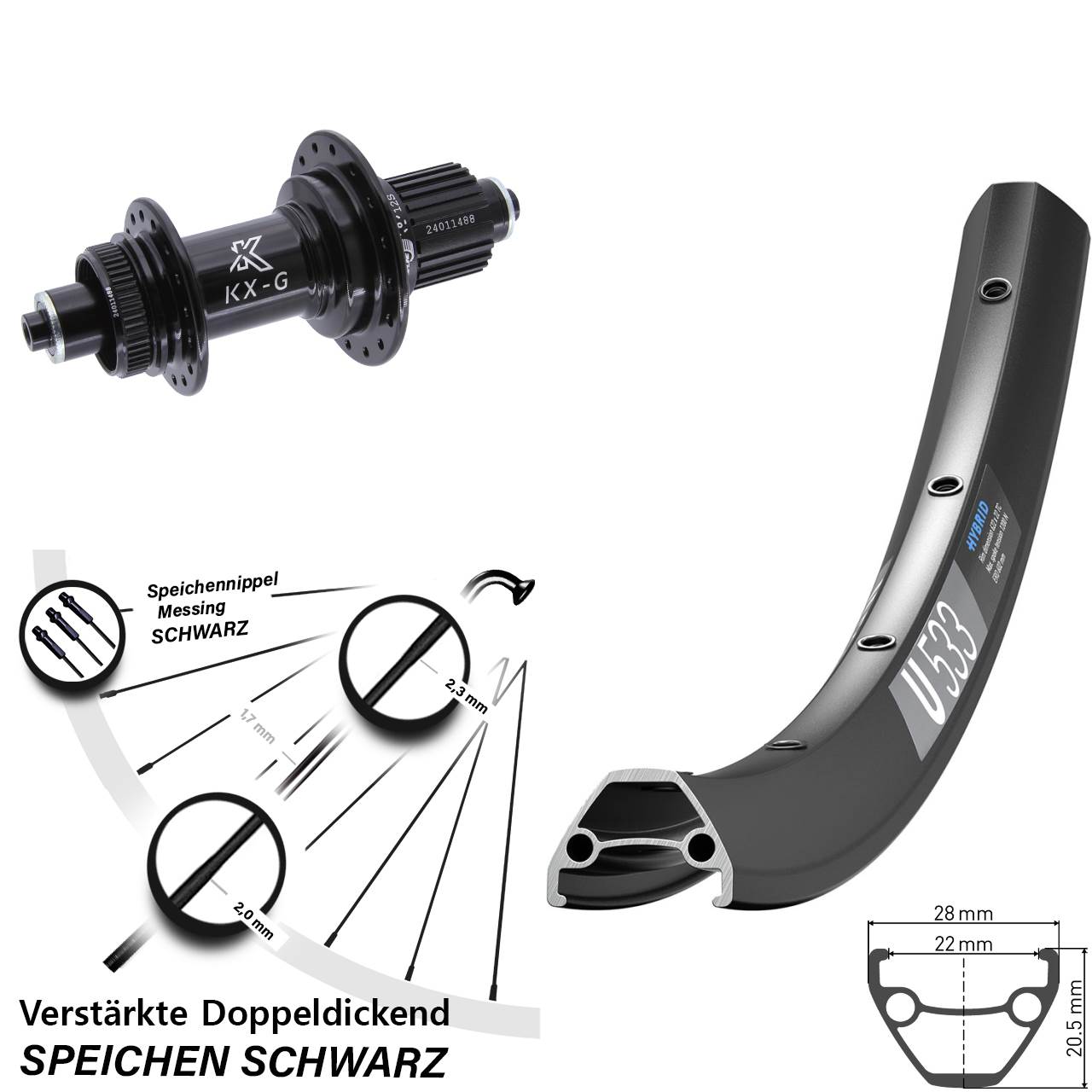 DT Swiss U 533 KX-G 26 Zoll Disc Hinterrad für Schnellspanner Shimano Micro Spline