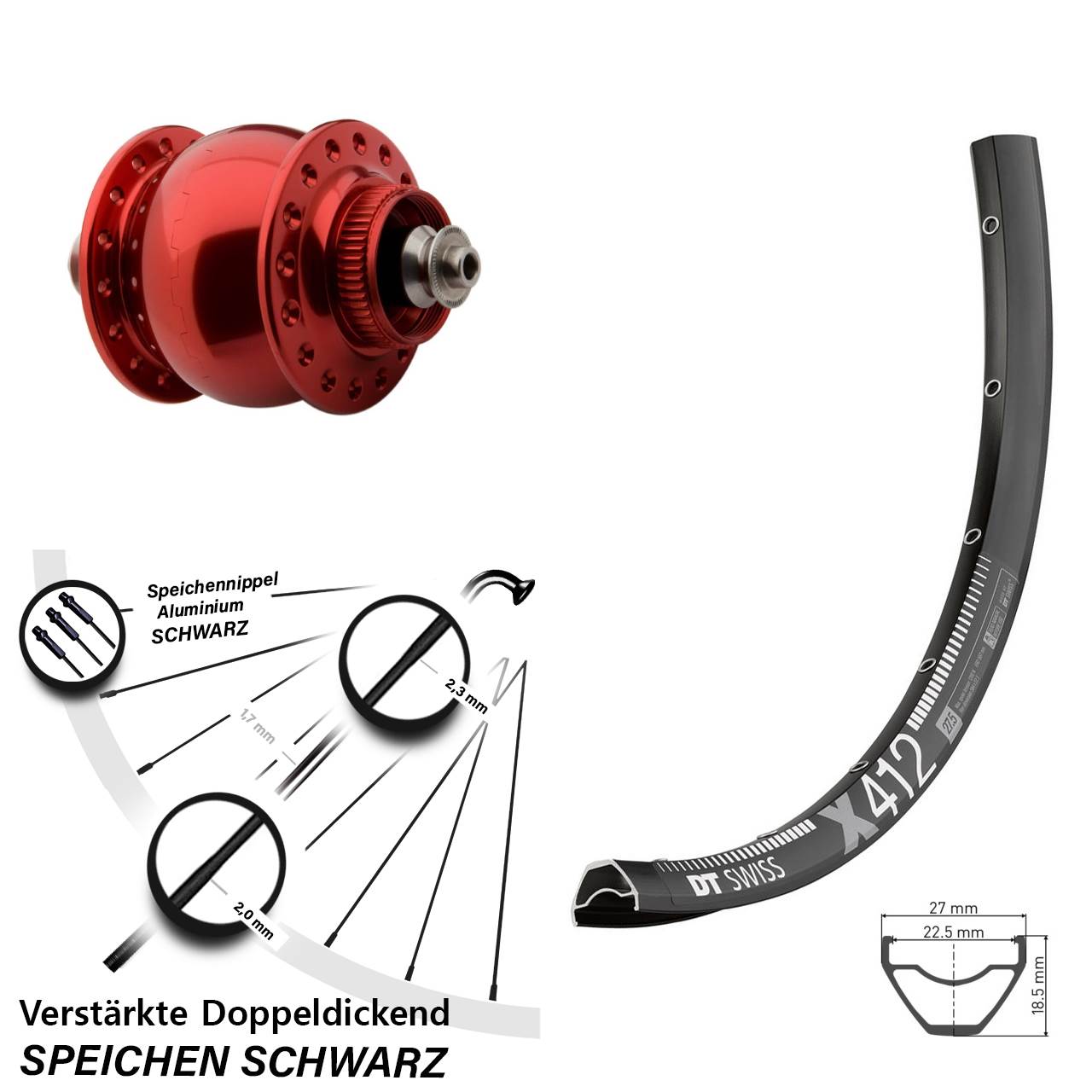 DT Swiss X412 SON 28 rot Disc 29 Zoll Nabendynamolaufrad QR