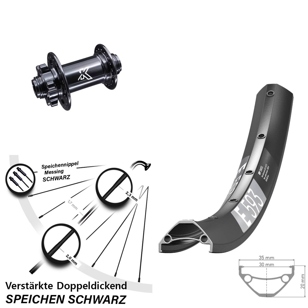 Vorderrad 6-Loch 27,5 Zoll DT Swiss E593 KX-M 15x100