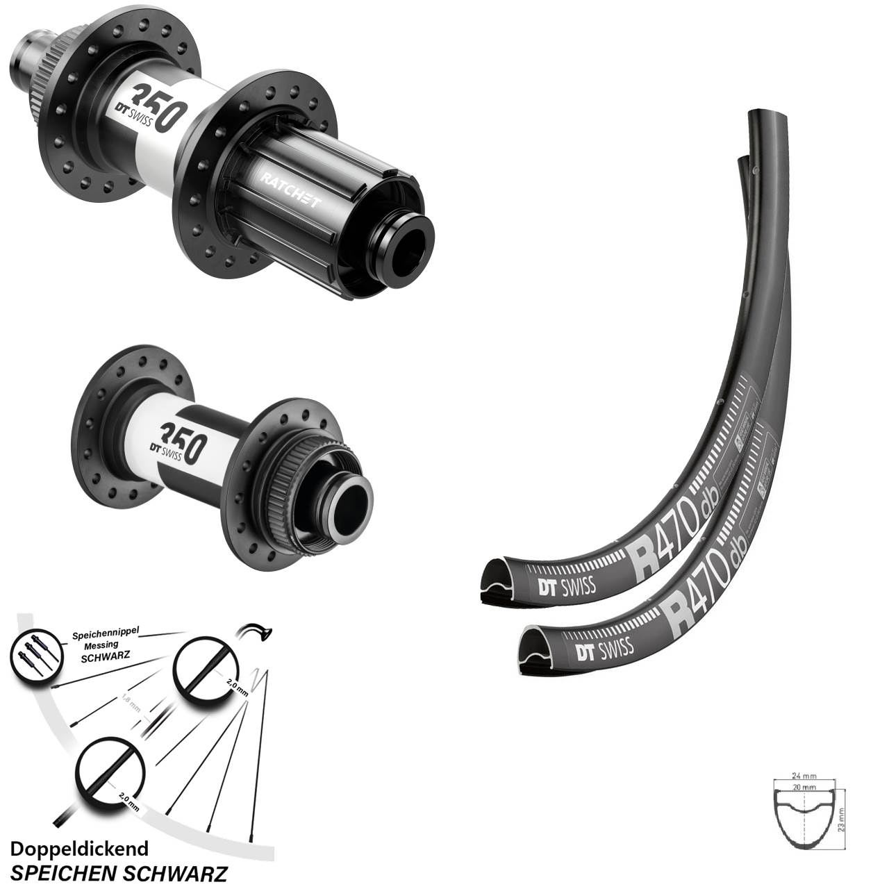 Laufradsatz R 470 DT Swiss 350 Road 11-12 Fach Steckachse 15x100 12x142 mm 28 Zoll