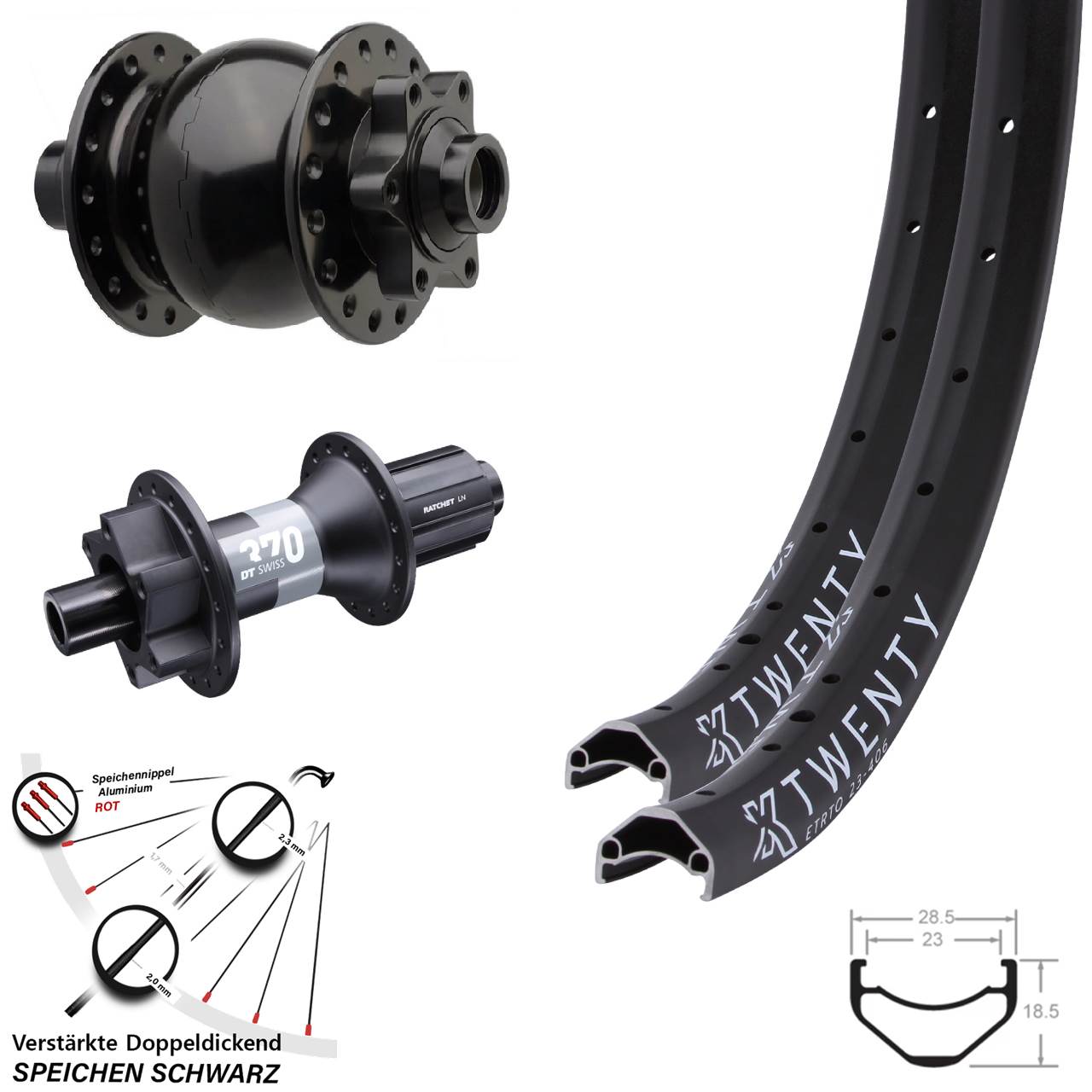 6-Loch Laufradsatz 15x110 12x148 20 Zoll KX Twenty DT Swiss 370 SON 28 8-11 fach HG