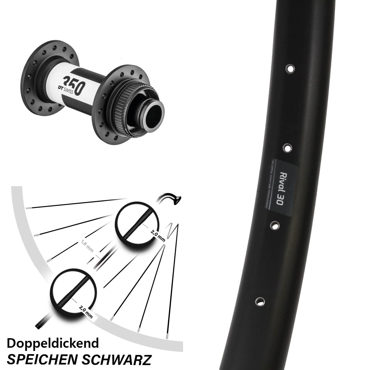 29 Zoll MTB Vorderrad DT Swiss 350 Boost 15x110 mm Ryde Rival 30 Disc Centerlock