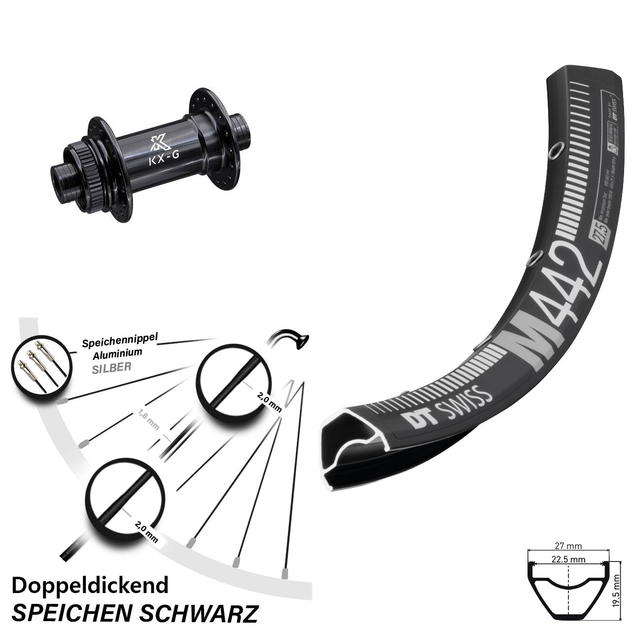 Disc Vorderrad 28 Zoll DT Swiss M 442 KX-G 12x100
