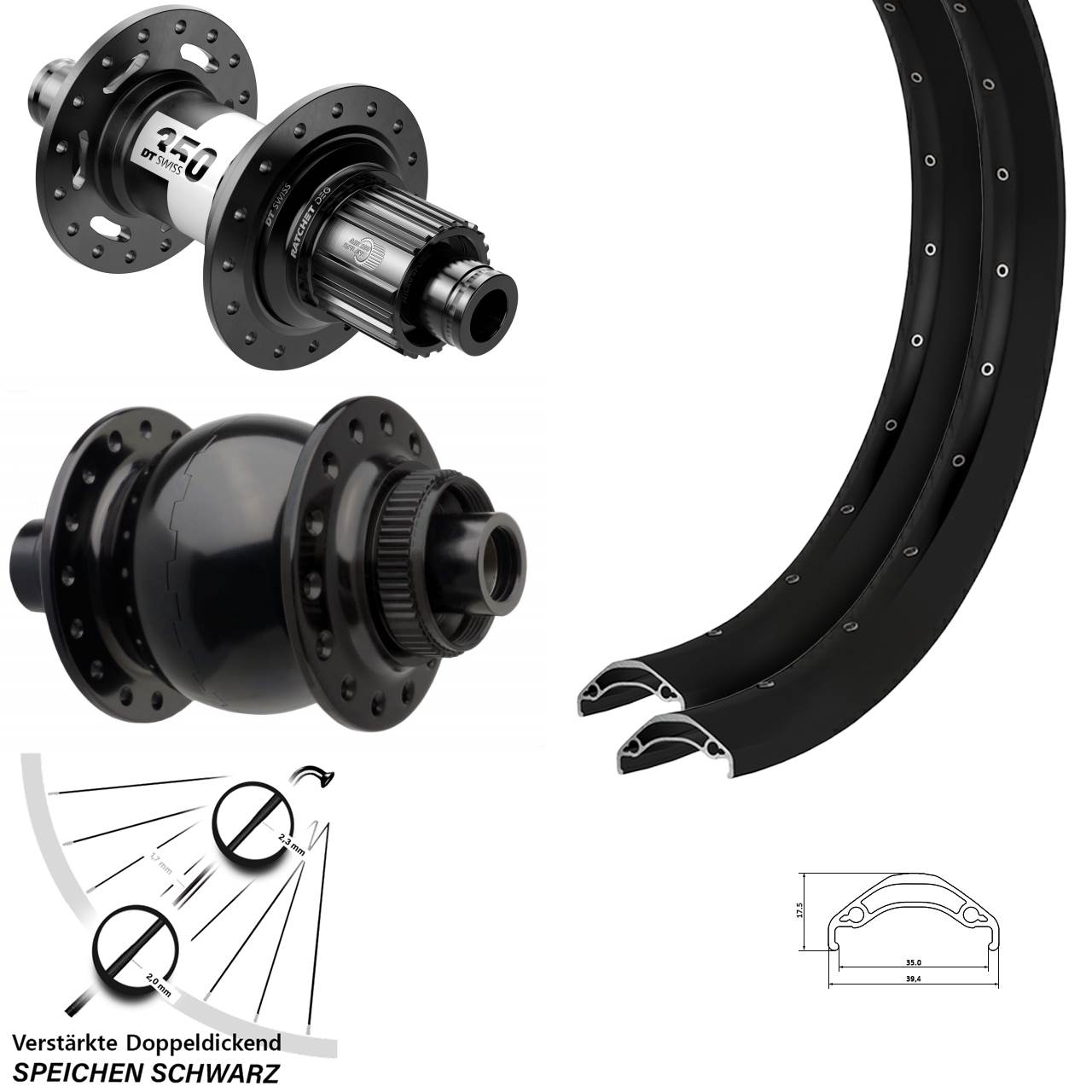 Disc Laufradsatz Boost 29 Zoll Ryde 35 DT Swiss 350 DEG72 SON 28 Shimano Micro Spline