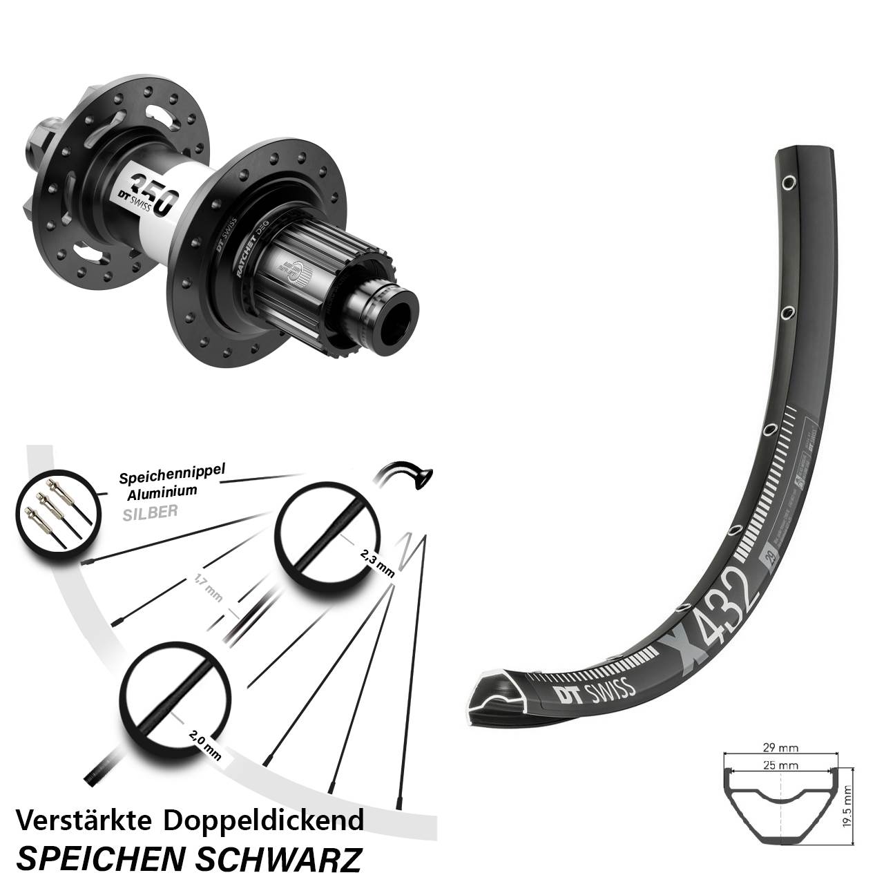 Hinterrad 6-Loch 29 Zoll DT Swiss X432-350 DEG72 Shimano Micro Spline 12x148