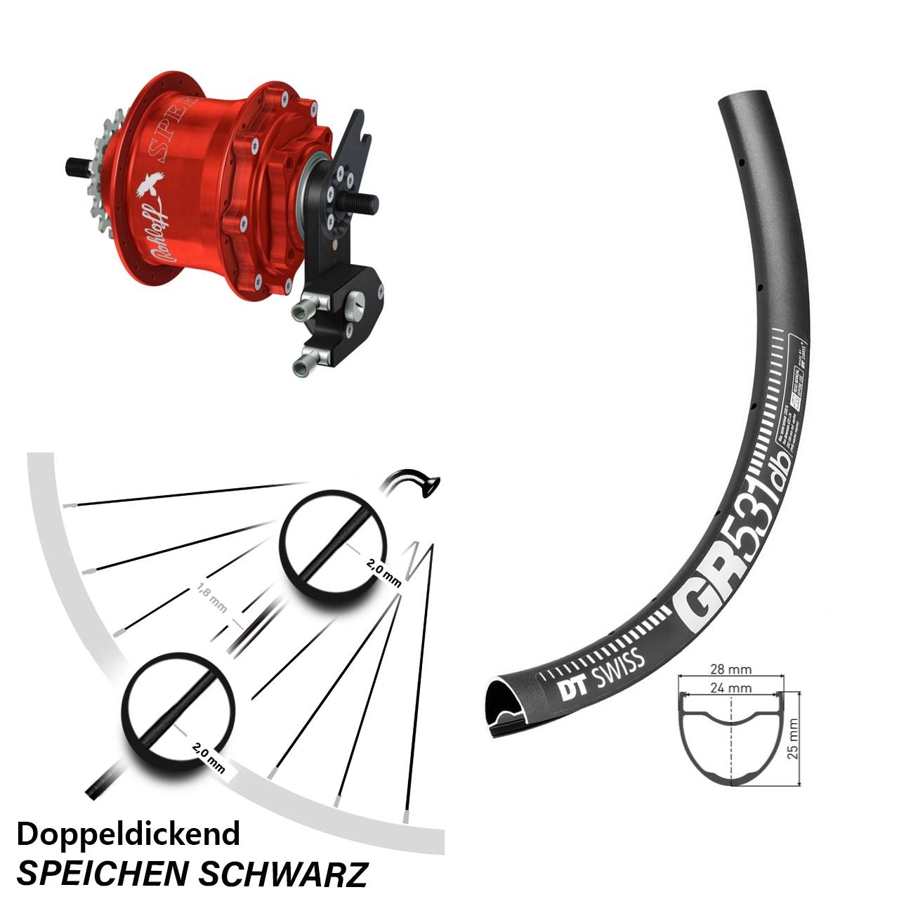DT Swiss GR 531 Rohloff Speedhub TS DB OEM2 Tandem rot 28-29 Zoll Disc Hinterrrad