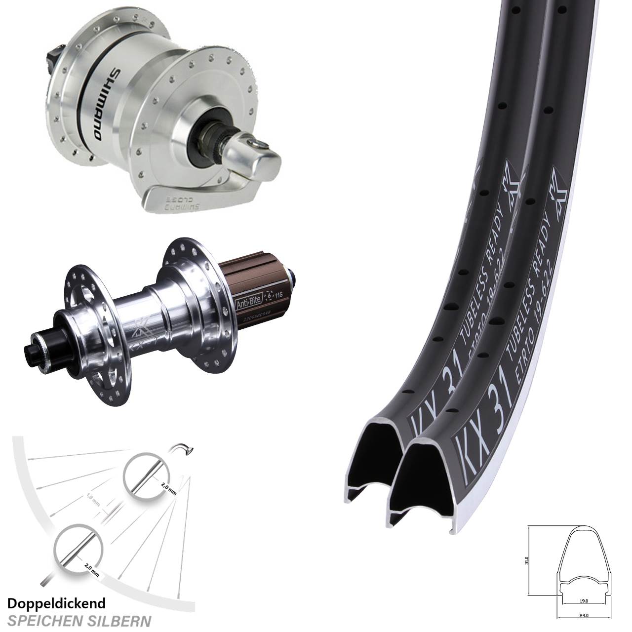 KX-T 31 Shimano DH-3N72 28 Zoll Laufrad-Satz für Schnellspanner 8-12 fach