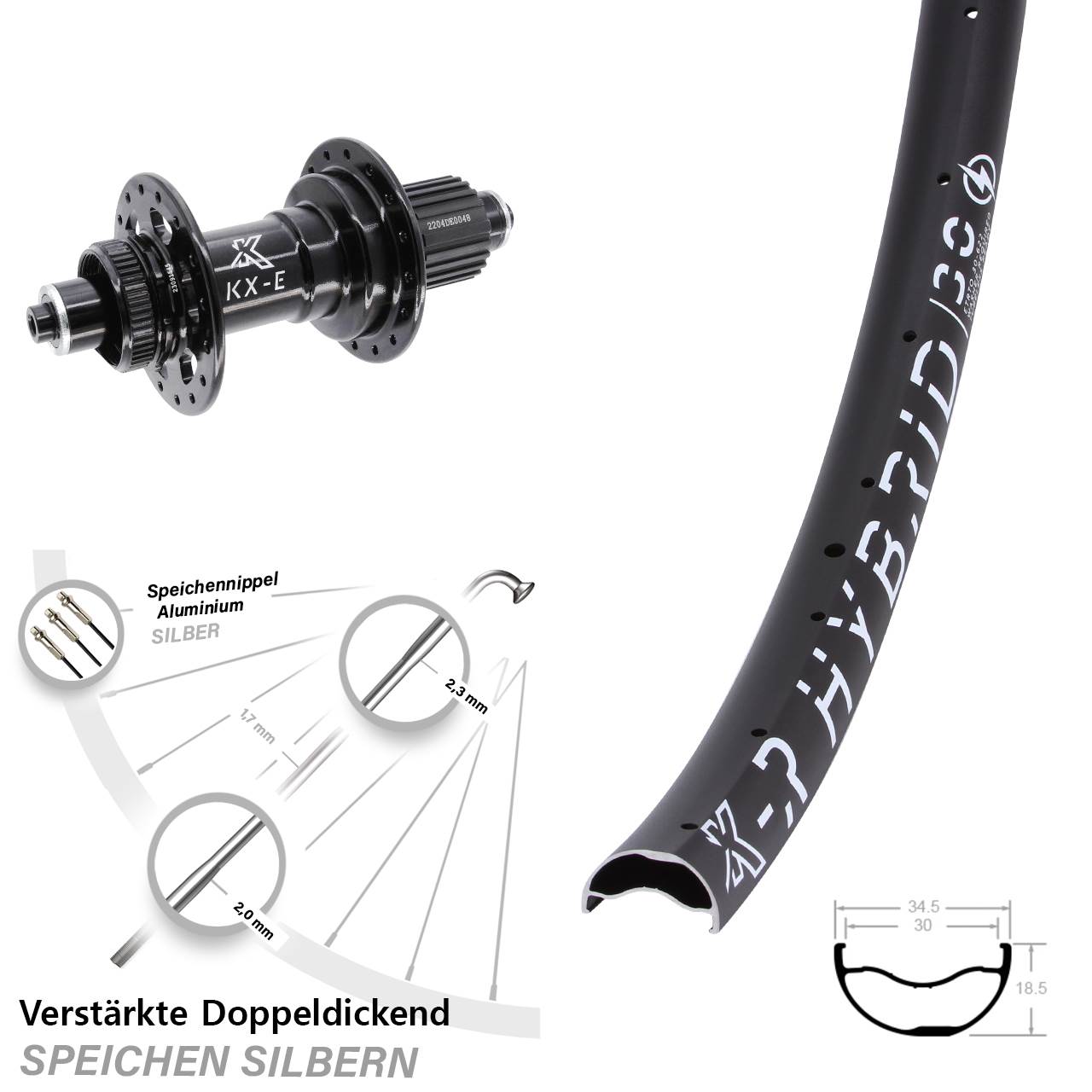 29 Zoll KX-R Hybrid 30 Hinterrad Centerlock QR Boost 5x141 Shimano Micro Spline