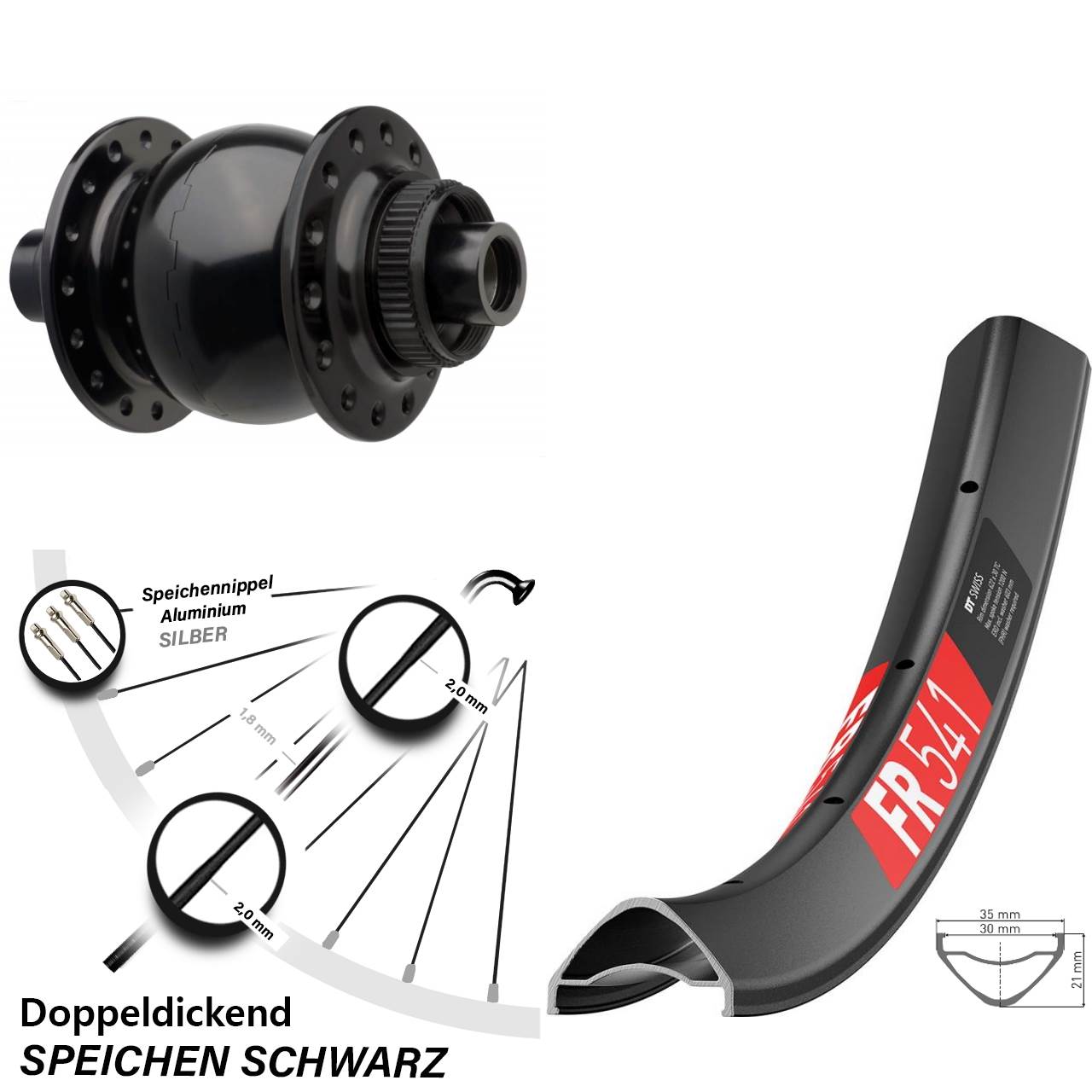 Nabendynamo SON 28 Boost Centerlock 15x110 mm DT Swiss FR 541 Vorderrad 27,5 Zoll