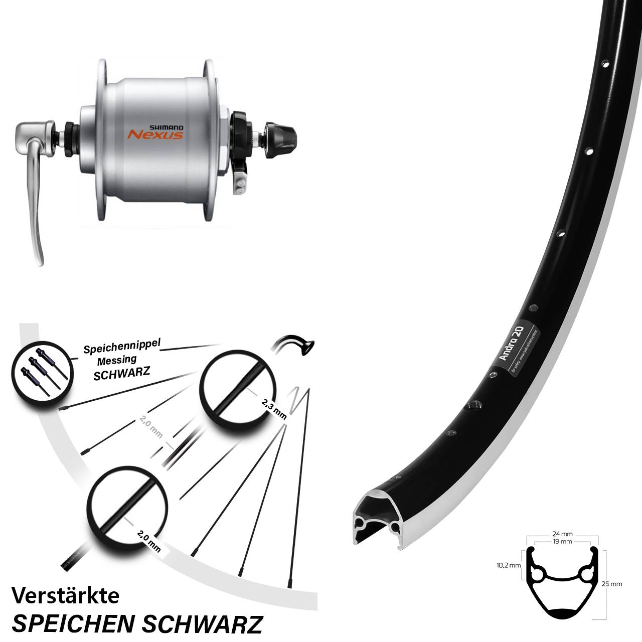 Vorderrad 28 Zoll Ryde Andra 20 Shimano DH-C3000-3N