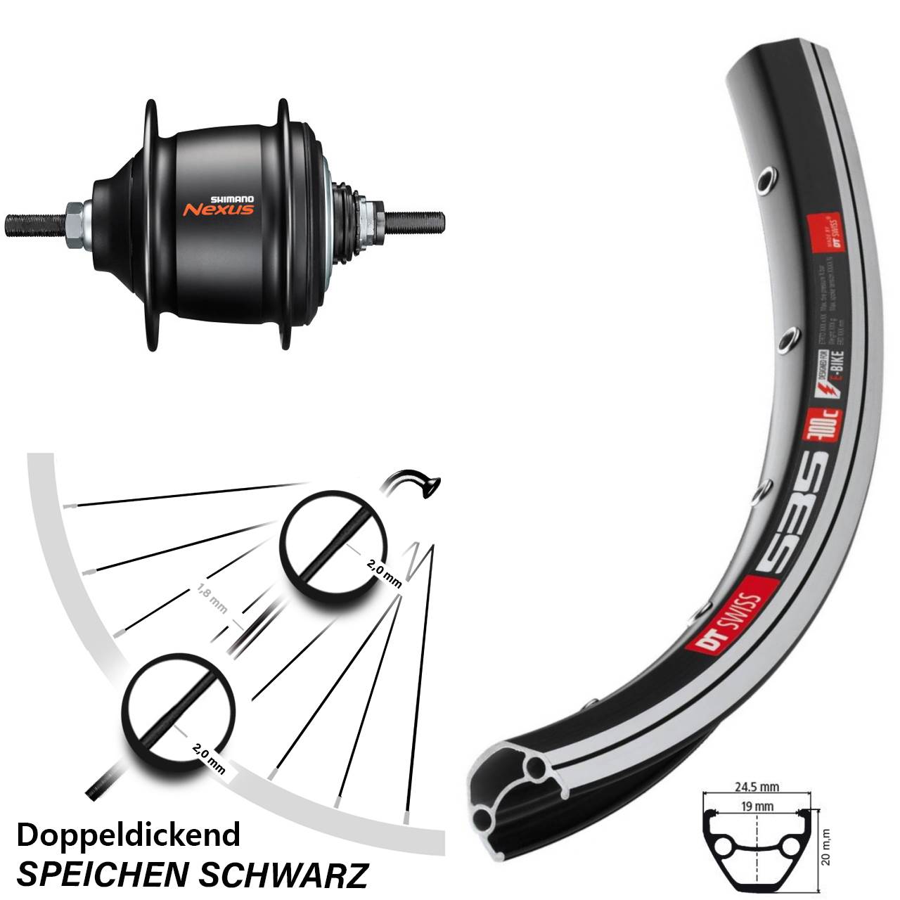 28 Zoll Shimano Nexus 8 Gang DT Swiss 535 Hinterrad mit Freilauf