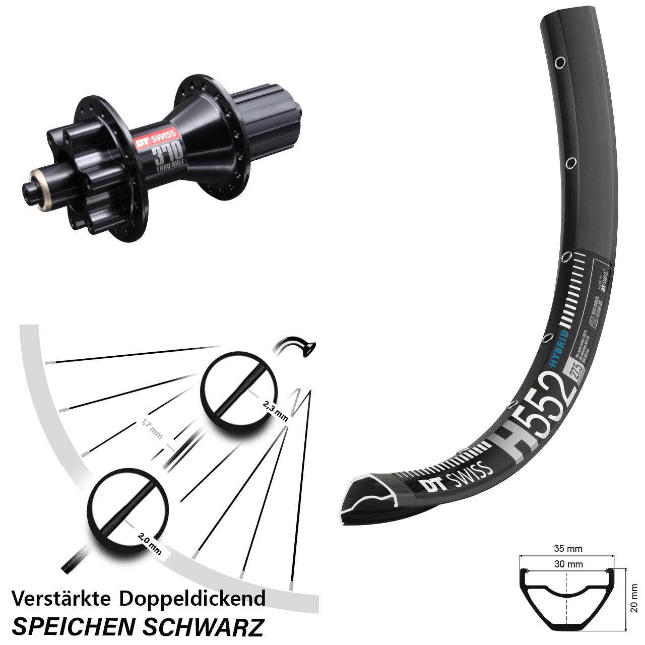 Disc Hinterrad für Schnellspanner 27,5 Zoll DT Swiss H552 DT Swiss 370 Hybrid 8-11 fach HG