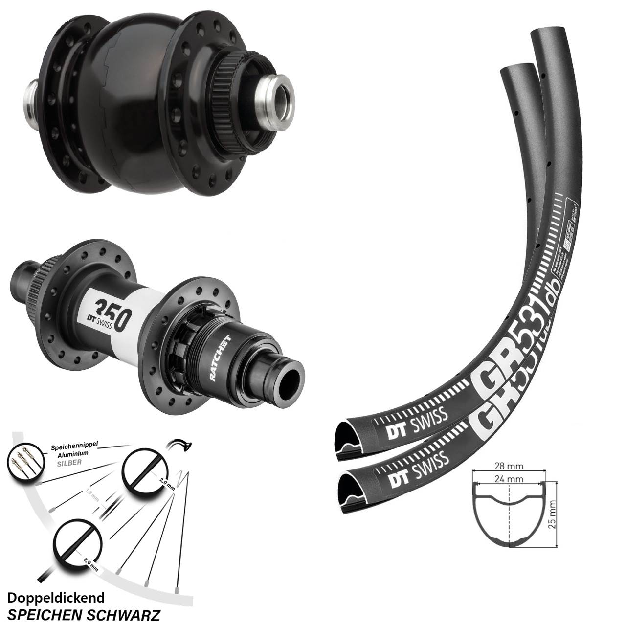 Gravel Dynamo SON 28 Centerlock Laufradsatz GR 531 DT Swiss 350 Sram XDR Steckachse