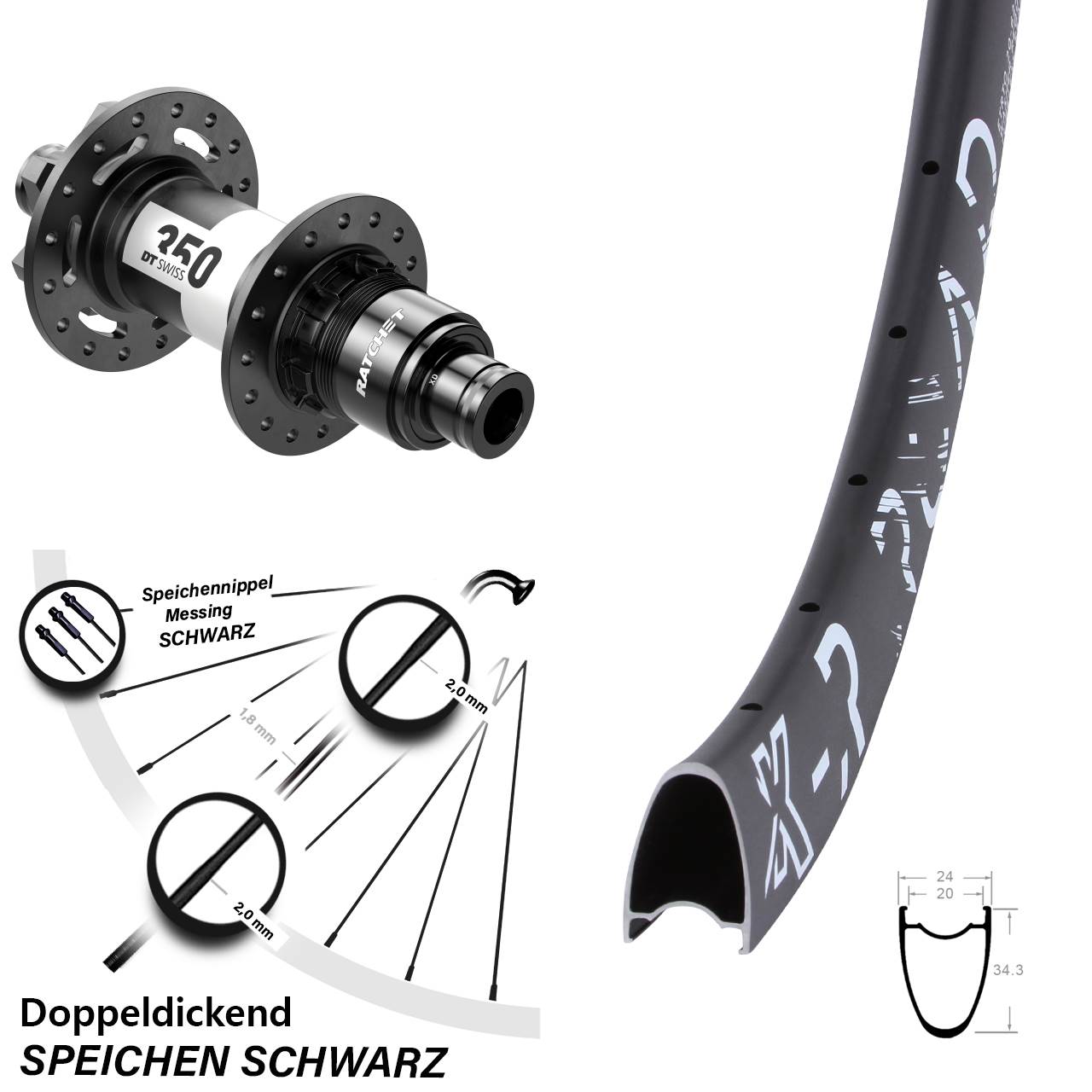 6-Loch Hinterrad 28 Zoll KX-R Road DT Swiss 350 SRAM XD 12x142