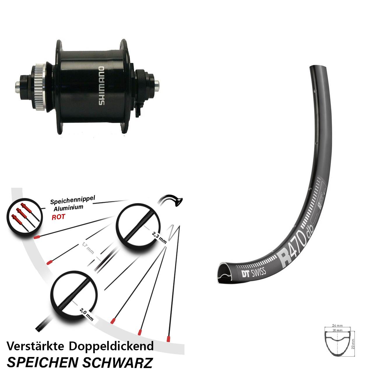 Vorderrad 28 Zoll DT Swiss R 470 DB Shimano DH-UR700-3D Centerlock
