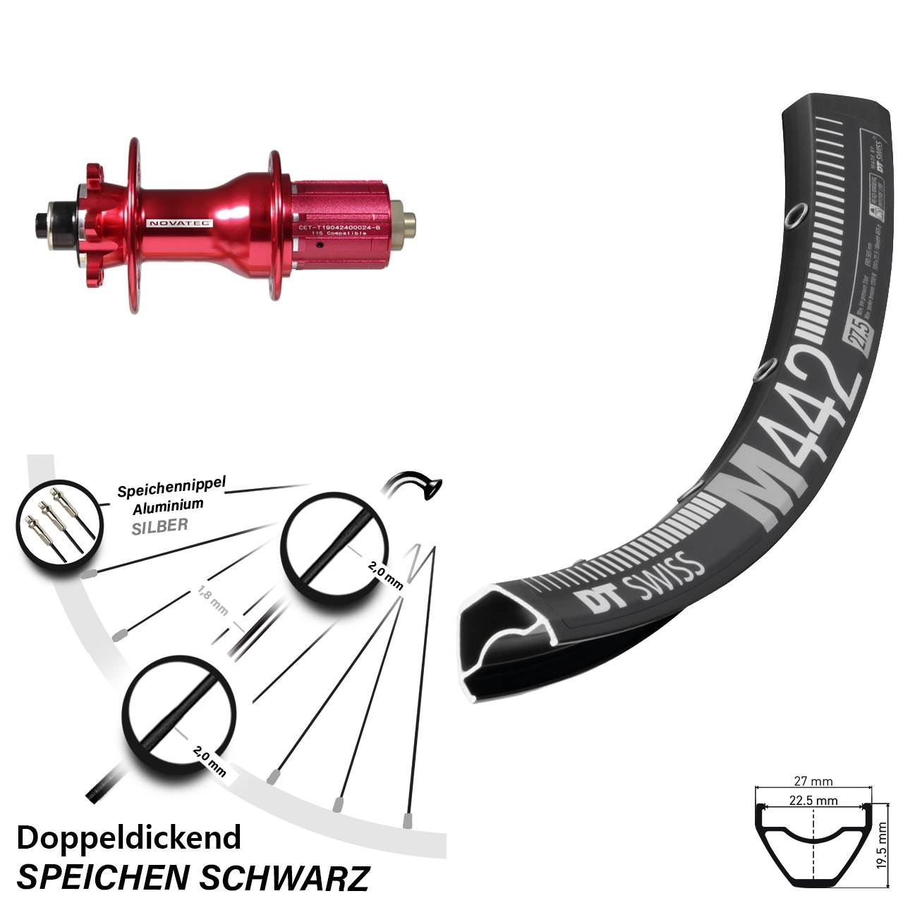 29 Zoll Hinterrad Novatec rot Superlight 11-fach D792SB DT Swiss M 442 Disc 6-Loch