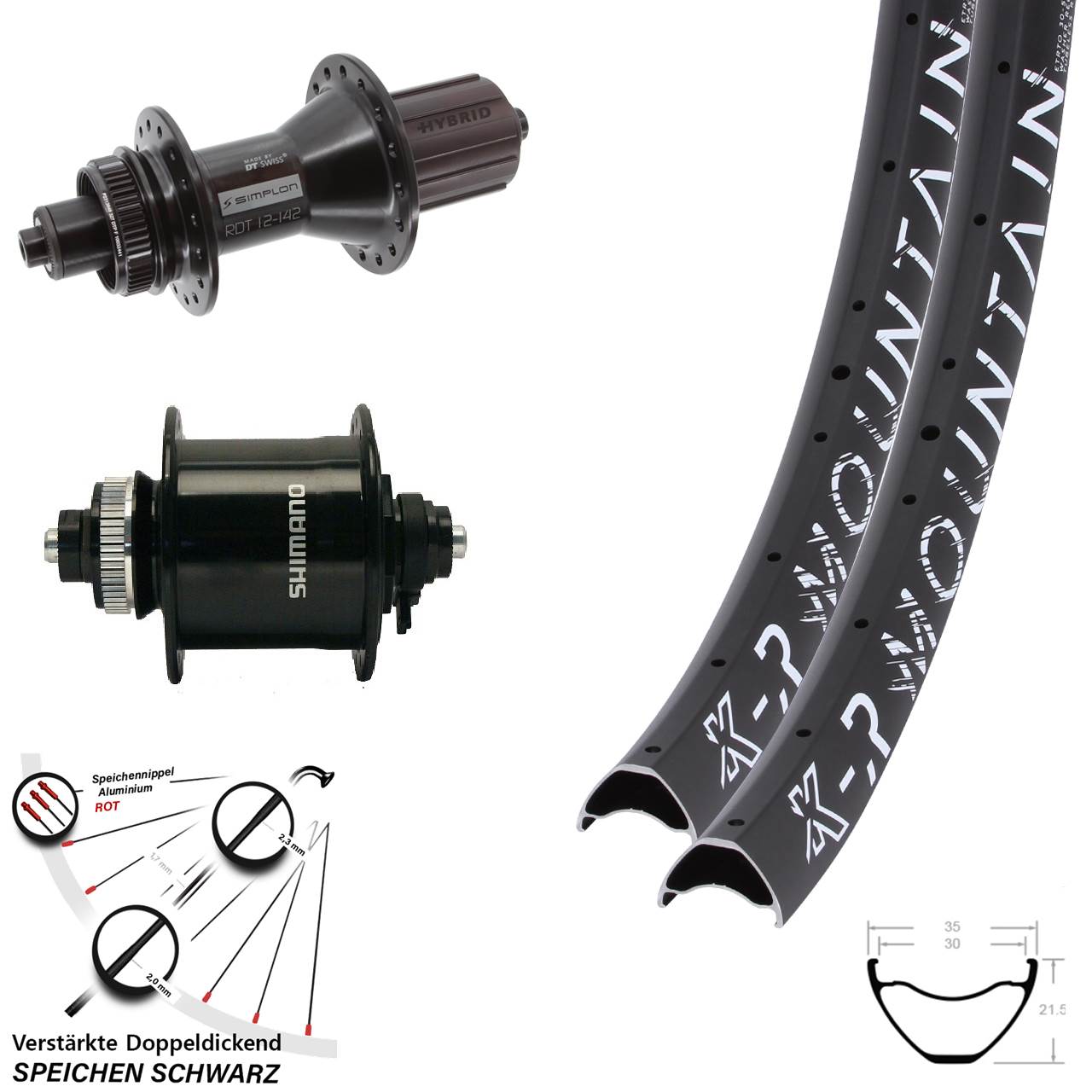 Disc Laufradsatz 27,5 Zoll KX-R Mountain DT Swiss 370 Hybrid Shimano DH-UR700 8-11 fach QR
