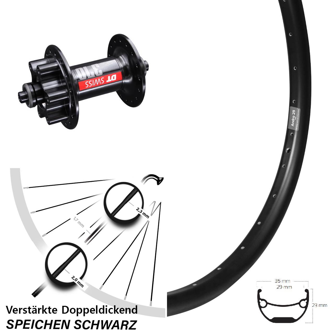 20 Zoll Ryde Andra 29 DT Swiss 370 Disc Laufrad QR