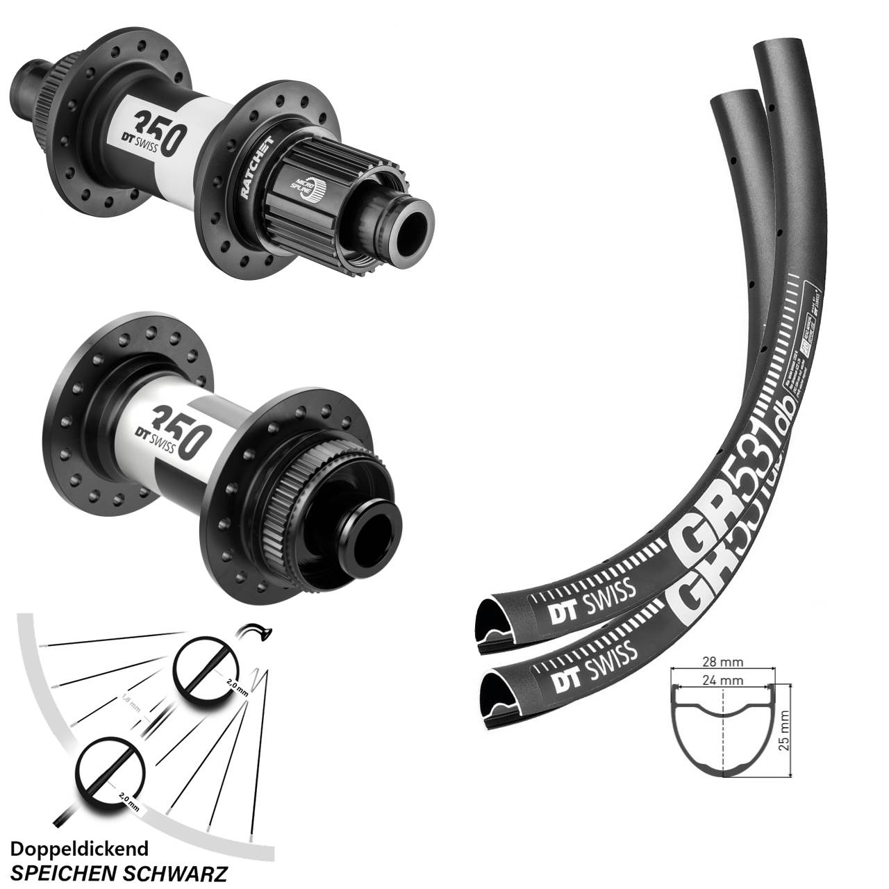 Disc Laufrad-Satz 28 Zoll DT Swiss GR531-350 Micro Spline 12x100/142