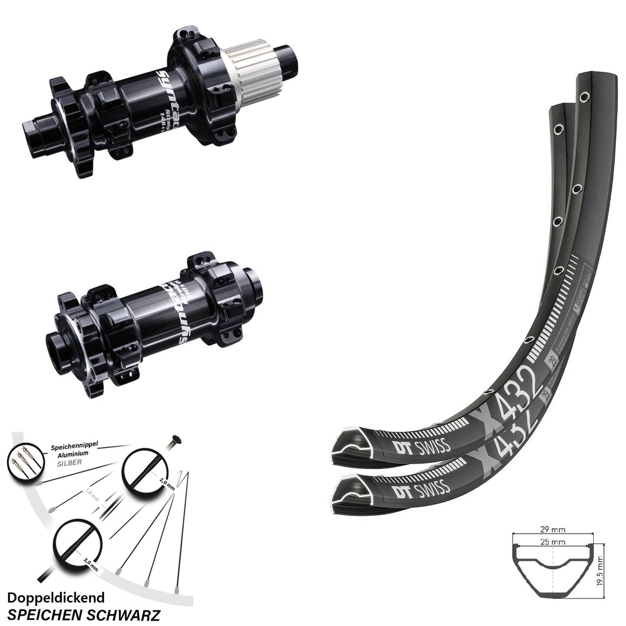 29 Zoll Boost Laufradsatz DT Swiss X 432 Syntace Straightpull 12-fach Micro Spline